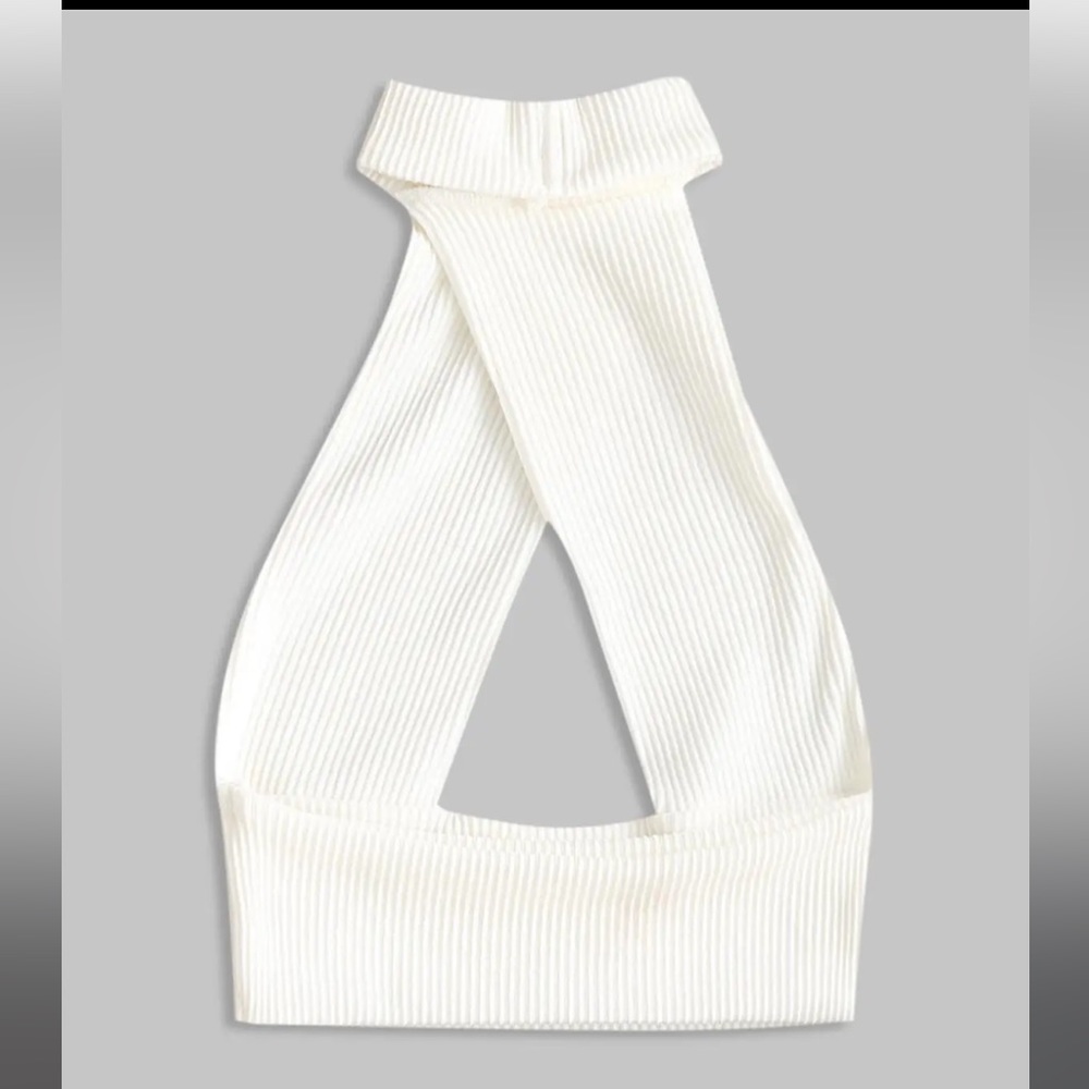 Halter Rib-knit Cutout Backless Crop Bandage Top - White M - Picture 2 of 9